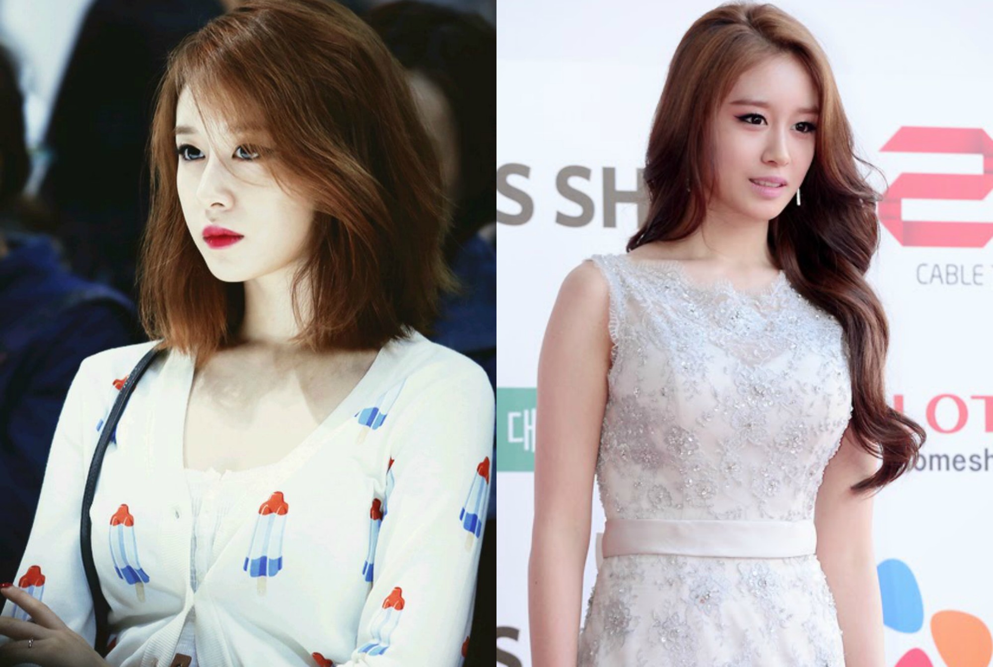 kpop group TARA Jiyeon kpopidols kpopidolhair kpophairstyles short vs long